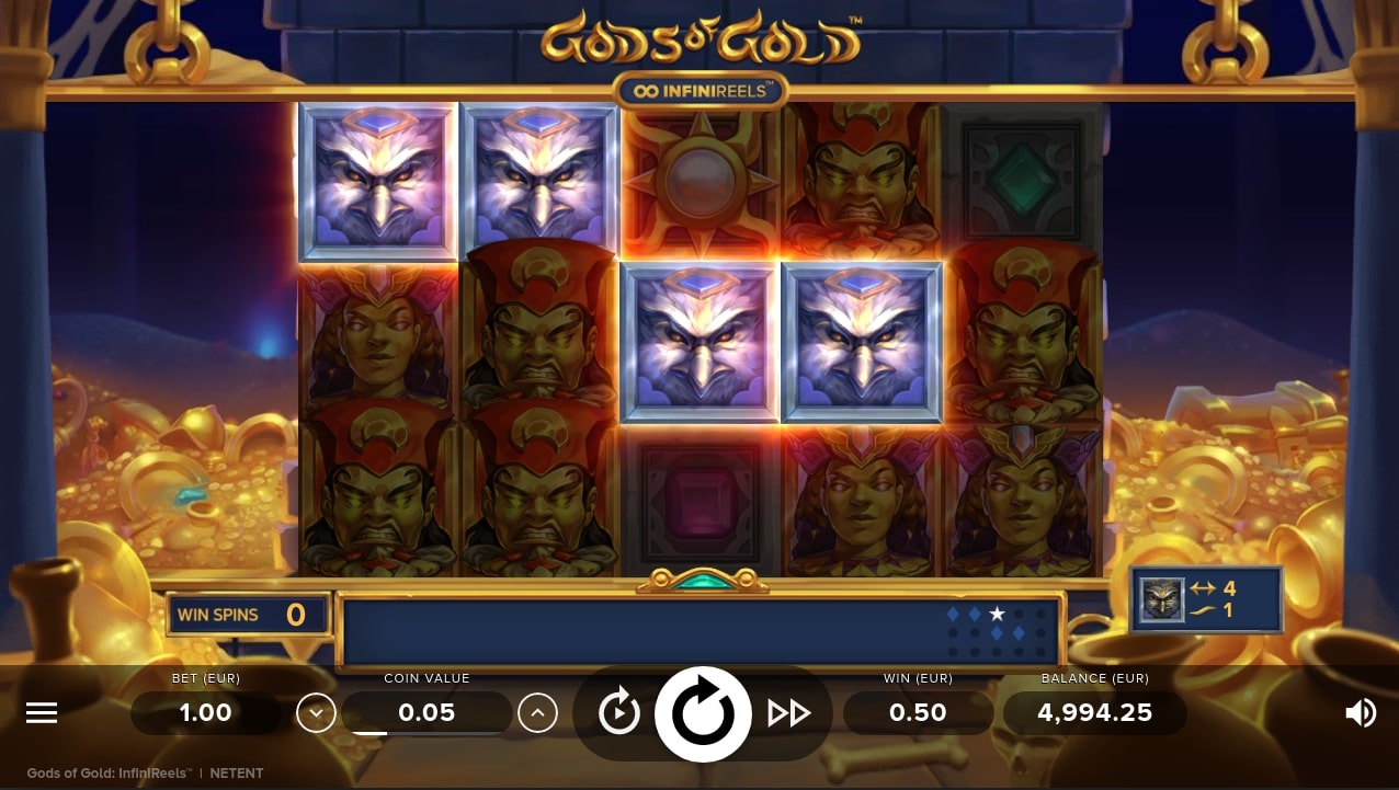 Gods of Gold InfiniReels NetEnt Slot Game Main Screen